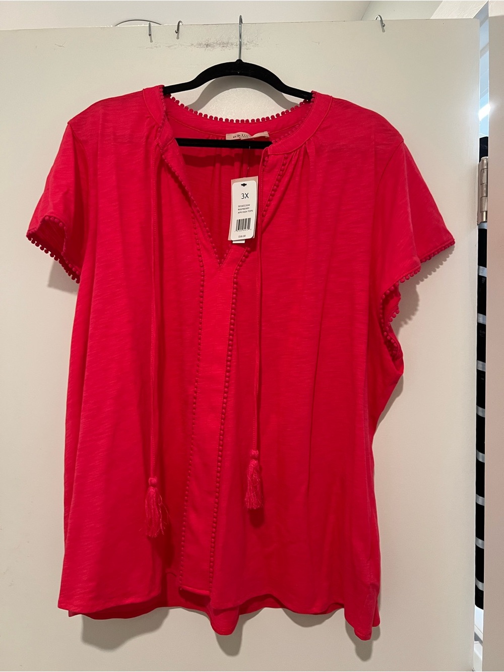 Philosophy Bright Pink Tassel Tie Short Sleeve Top 3XL